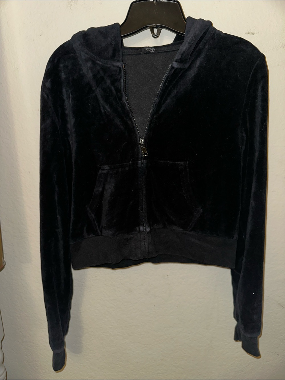 John galt/Brandy Melville black velour hoodie zip up jacket